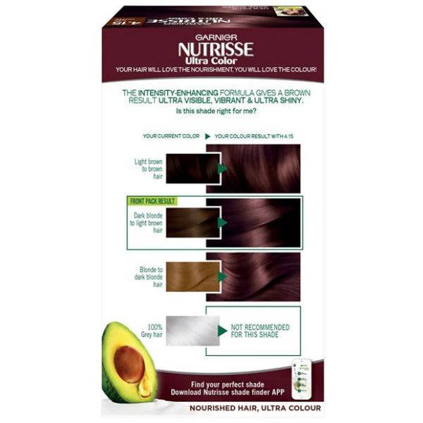 Garnier Nutrisse Ultra Color Iced Coffee nourishing permanent hair color in a tube, showing rich brown hair dye.