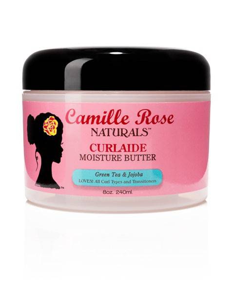 Curlaide Moisture Butter hair treatment jar from Camille Rose Naturals, creamy product for moisturizing curly hair.
