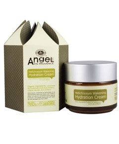 Angel En Provence Angel Helichrysum Wakening Hydration Cream for hair, creamy moisturizer in a jar with floral accents.