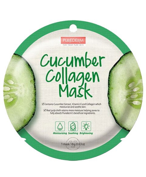 Amirose Purederm Cucumber Collagen Mask for bath and shower, featuring a refreshing cucumber and collagen skincare treatment.