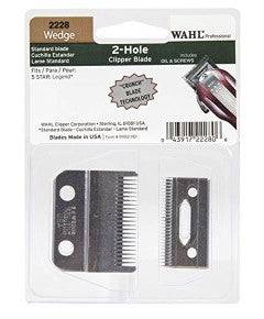 Wahl Wedge 2 Hole Clipper Blade for hair styling tools, showing a close-up of the metal blade with precision teeth.