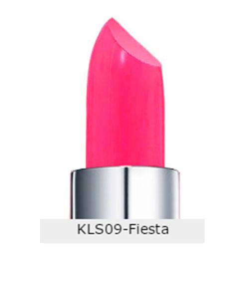 Kiss New York Professional Moisture Lipstick KLS09 Fiesta in vibrant red lipstick shade, showcasing smooth, creamy lip makeup.
