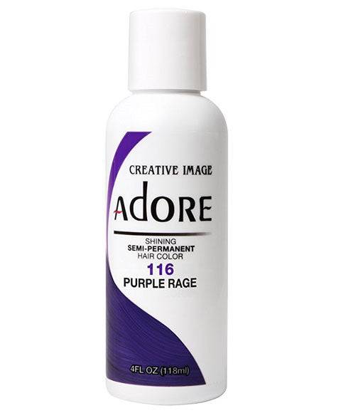 Creative Image Adore Shining Semi Permanent Hair Color in Purple Rage, vibrant purple hair dye in a tube.