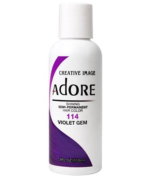 Creative Image Adore Shining Semi Permanent Hair Color in Violet Gem, vibrant purple hair dye tube with color swatch