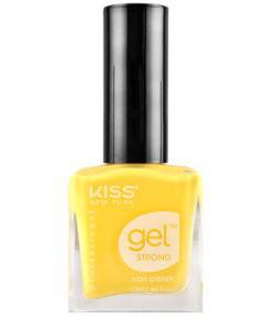 Kiss New York Professional Gel Strong Nail Polish in Lemonade, vibrant yellow nail color on natural nails with glossy finish.