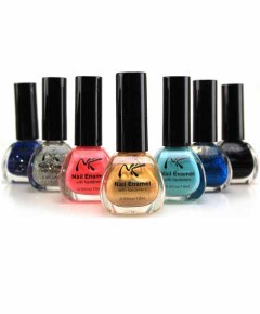 NICKA K NEWYORK NK Nail Enamel with Hardeners in a sleek bottle, showcasing a vibrant nail color.