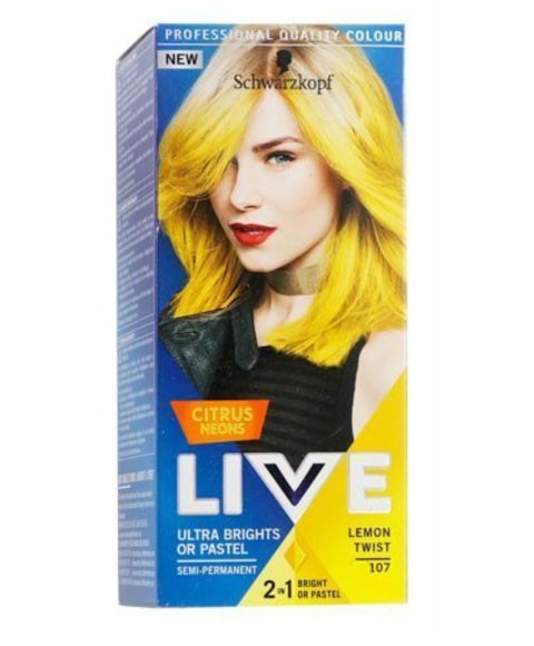 Vivid Schwarzkopf Live Color Citrus Neon semi-permanent hair dye in bright orange with neon accents, shown in a tube.