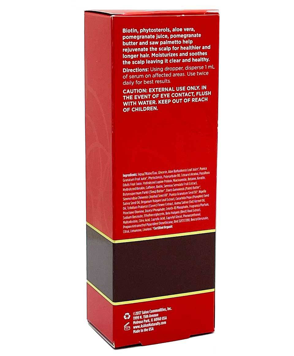 as I Am Long and Luxe scalp serum showing a sleek bottle with dropper applicator for healthy hair and scalp nourishment