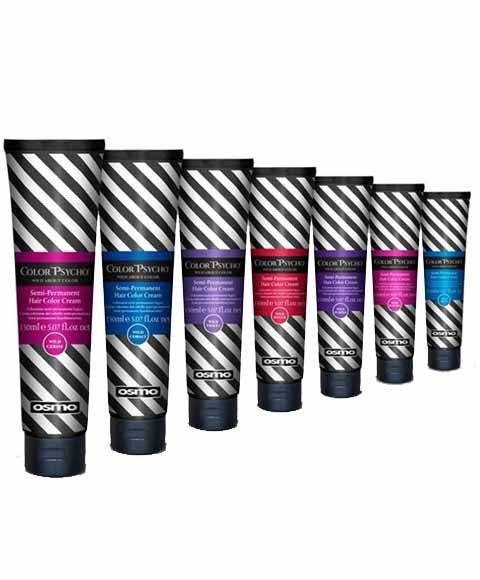 Osmo Color Psycho semi-permanent hair color cream in vibrant shades, featuring a close-up of the creamy hair dye in a tub.