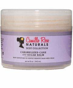 Camille Rose Naturals caramelized cane and sugar moisturizer balm in a jar, rich and nourishing for skin hydration.
