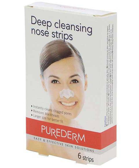 Amirose Purederm Deep Cleansing Nose Strips for skin soothing, showing the strips and packaging on a white background.