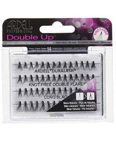Long black Ardell Double Up Knot Free Flares eyelash extensions by American International Industries, showing multiple layered lashes.