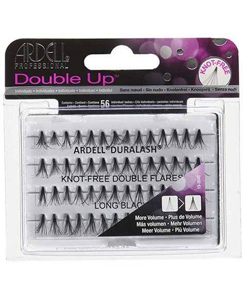 Ardell Double Up Knot Free Double Flares false eyelashes in long black, designed for natural-looking eyelash extensions.