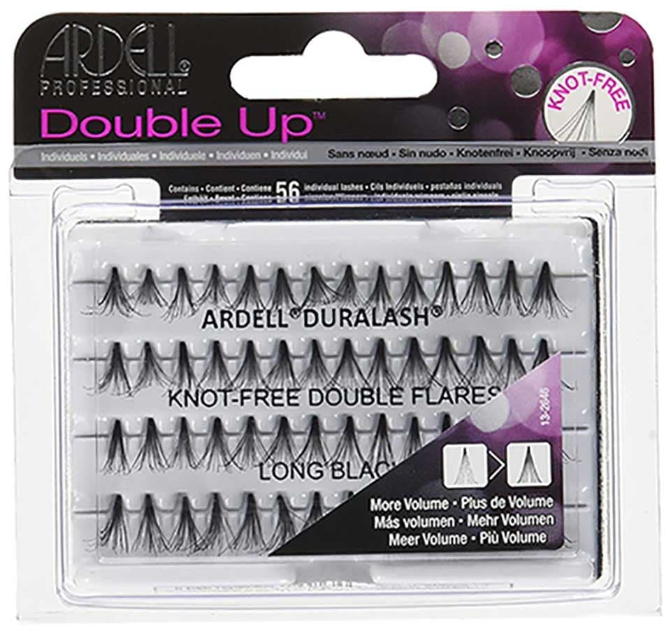 Ardell Double Up Knot Free Double Flares eyelash extensions in long black, designed for natural-looking, dramatic lash enhancement