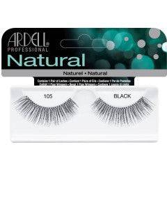 American International Industries Ardell Fashion Eye Lashes No 105, close-up of natural-looking eyelash extensions on a model.