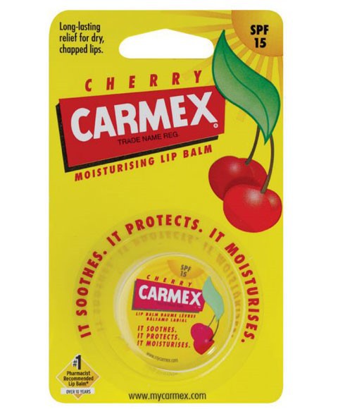 Carmex Moisturising Lip Balm Pot in Cherry flavor, lip care product with the classic container and red cherry label.