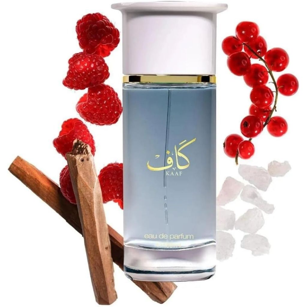 Ahmed Kaaf Extrait de Parfum for Him, close-up of the elegant perfume bottle with minimalist design and dark fragrance accents.