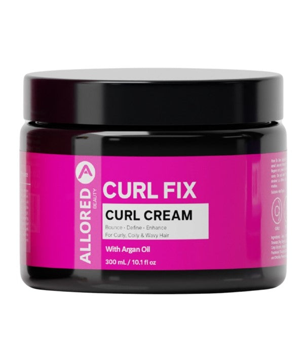 Allored Beauty Curl Fix Curl Cream with Argan Oil for defining and moisturizing curly hair, styled in a jar.