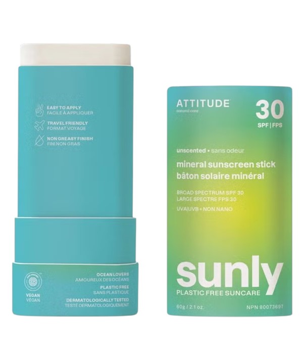 Attitude Sunly Unscented Mineral Sunscreen Stick SPF30