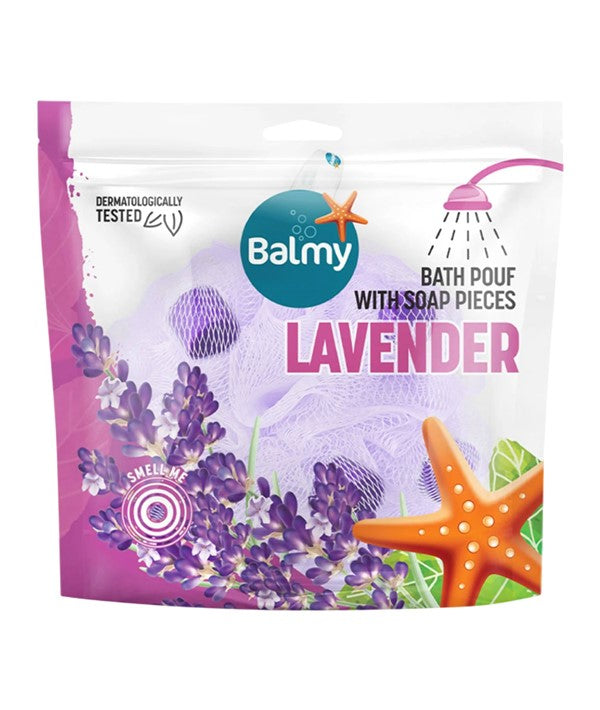 Balmy Naturel Bath Pouf With Lavender Soap Pieces