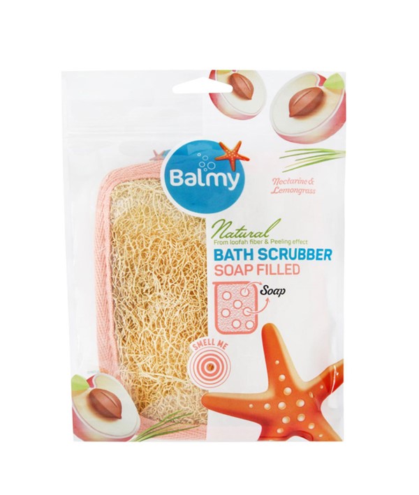 Balmy Naturel Bath Scrubber Nectarine And Lemongrass Soap Filled