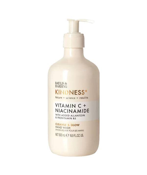Baylis and Harding Kindness Vitamin C and Niacinamide hand wash in a clear pump bottle with a white label.