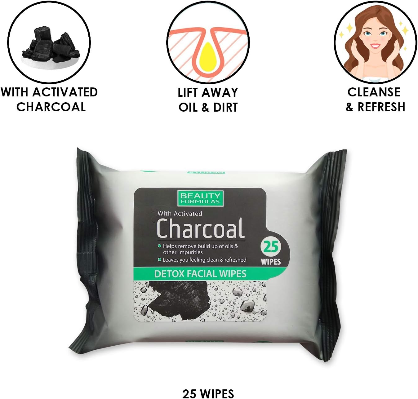 Beauty Formulas Activated Charcoal Detox Facial Wipes