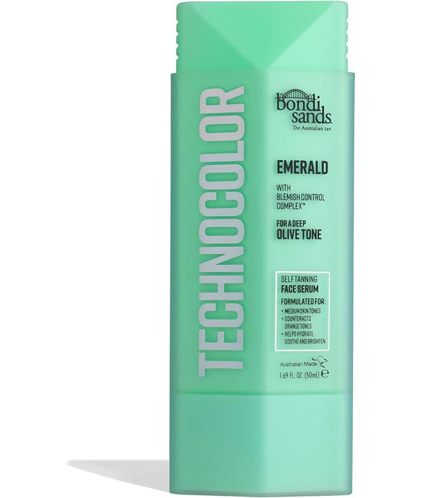 Bondi Sands Technocolor Olive Tone self-tanning face serum in 50ml bottle, moisturizing and suitable for natural olive glow.