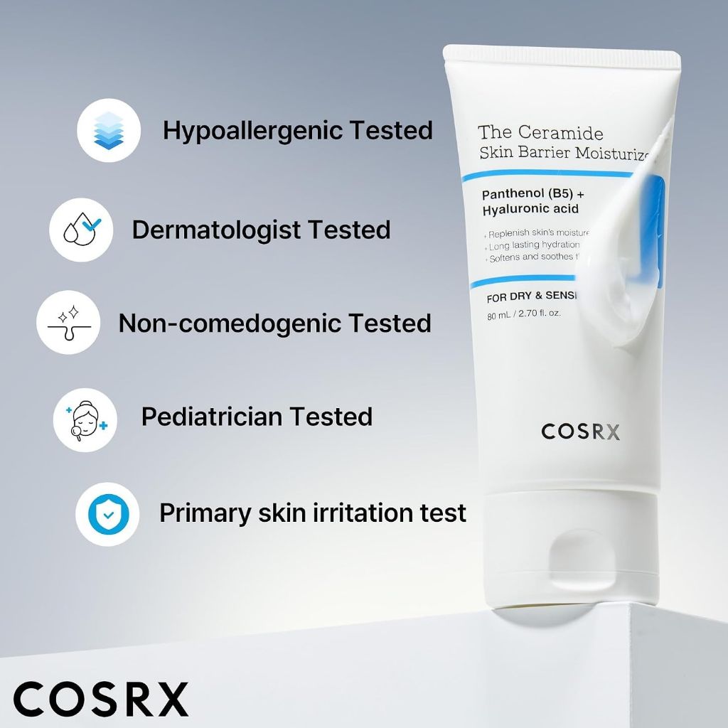COSRX The Ceramide Skin Barrier Moisturizer K Beauty moisturiser tube and packaging