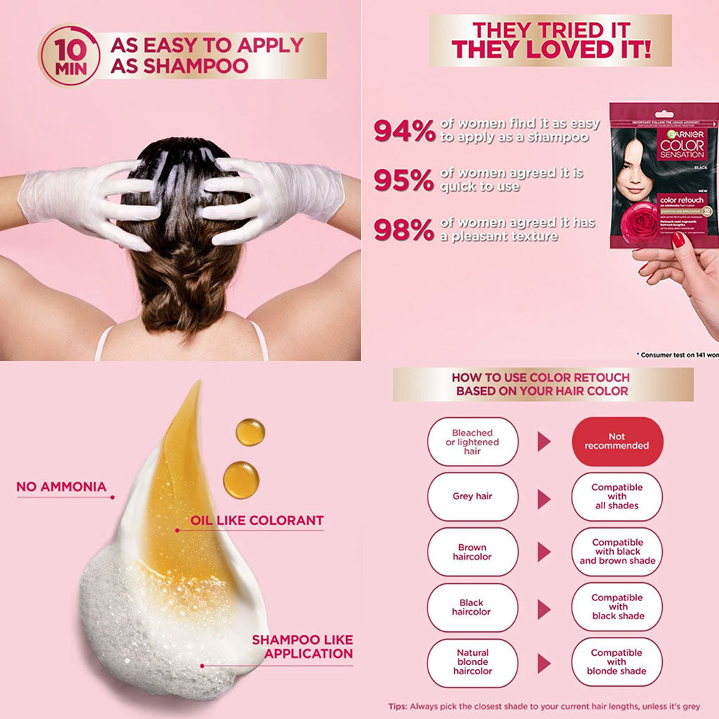 Garnier Color Sensation ammonia-free hair color tube for touch-ups, showing vibrant hair dye in a sleek packaging.