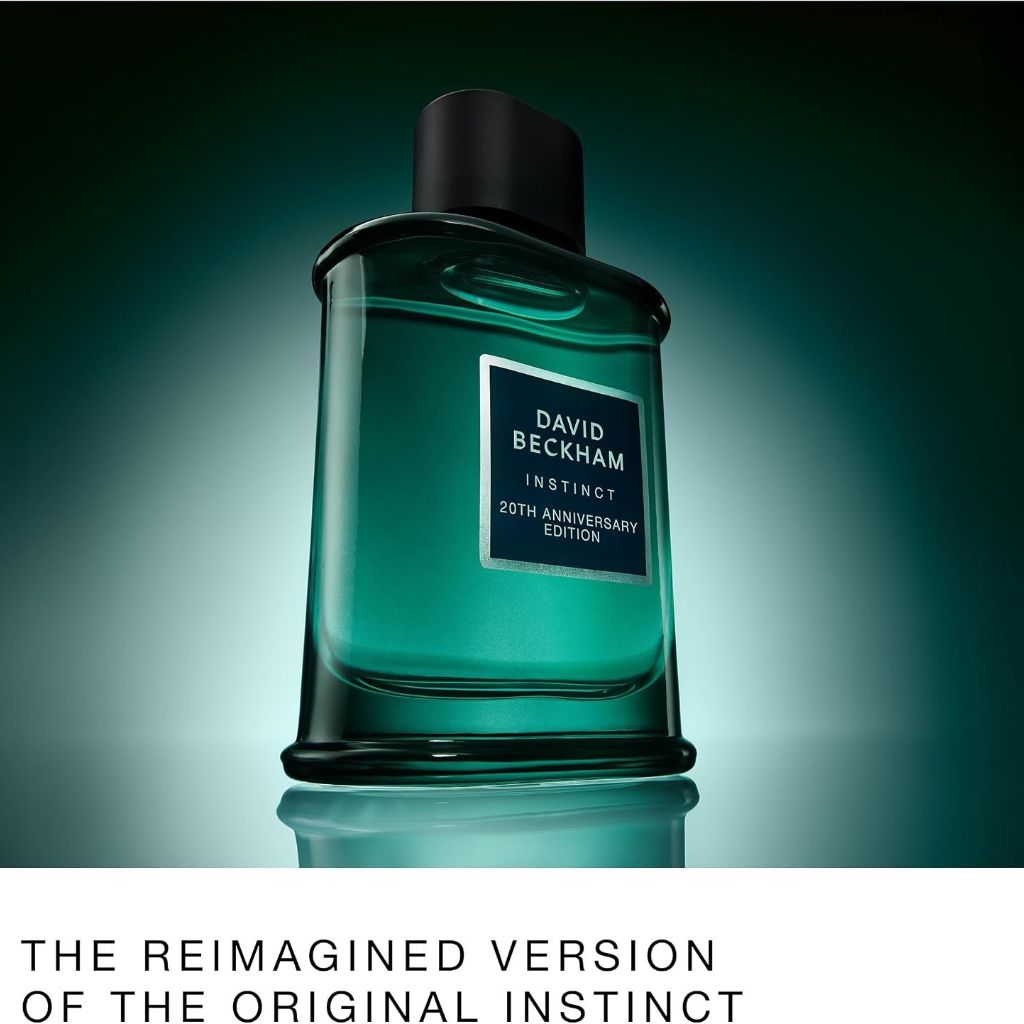 David Beckham Instinct 20th Anniversary Edition Eau de Parfum for Him bottle beside its packaging