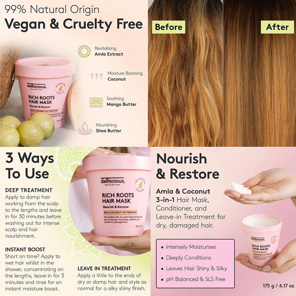 Delhicious Body Rich Roots Nourish And Restore 3 In 1 Hair Mask
