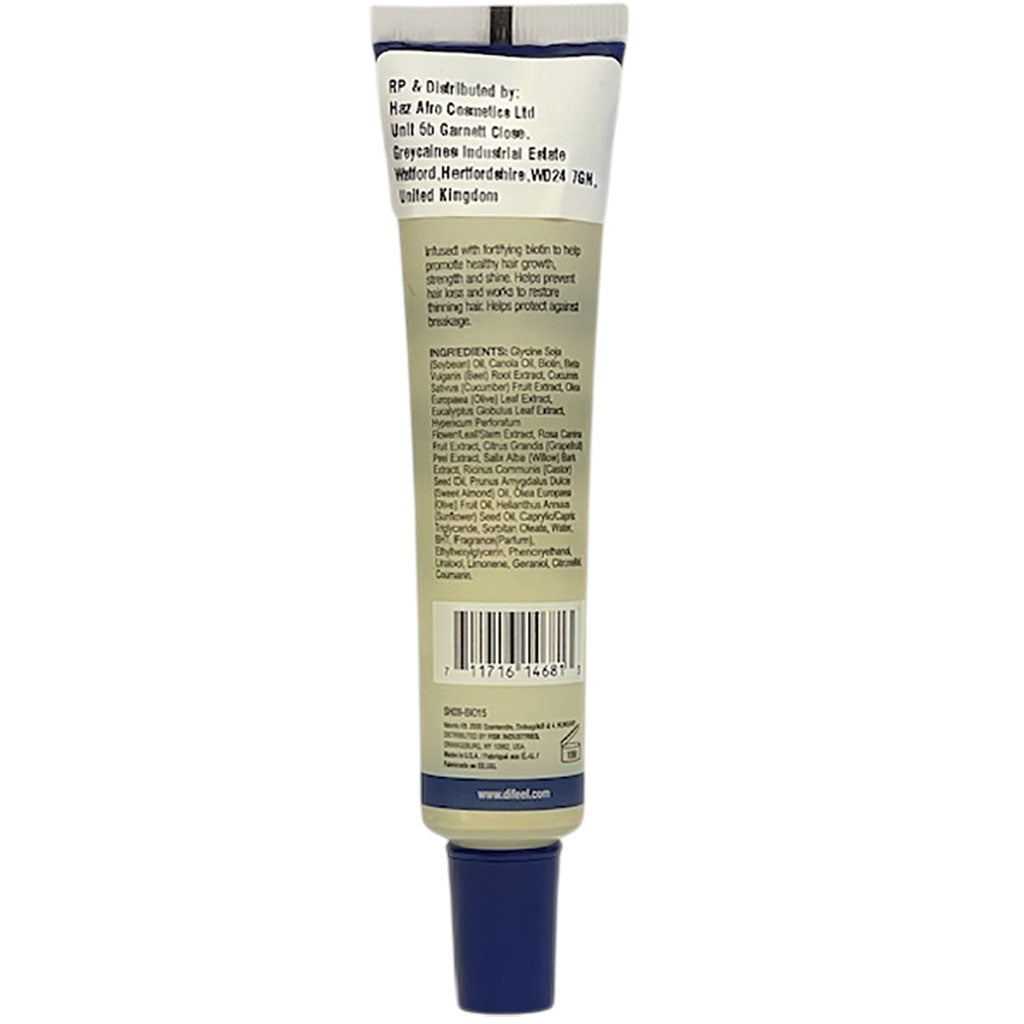 Difeel Biotin Premium Hair Oil in a sleek tube, designed for nourishing and strengthening hair with biotin treatment.