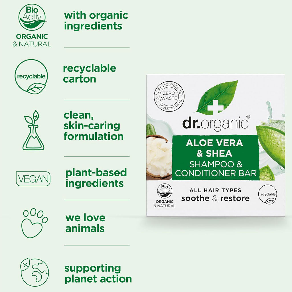 Dr Organic Aloe Vera And Shea Soothe And Restore Shampoo Conditioner Bar