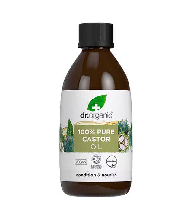 Dr Organic Organic Condition and Nourish Pure Castor Oil hair treatment bottle, showcasing natural castor oil for hair nourishment.