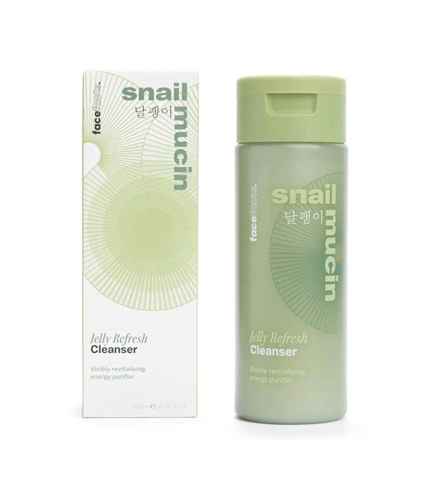 Face Facts Snail Mucin Jelly Refresh Cleanser in a 200ml tube, showing its smooth, translucent jelly texture and clean packaging.
