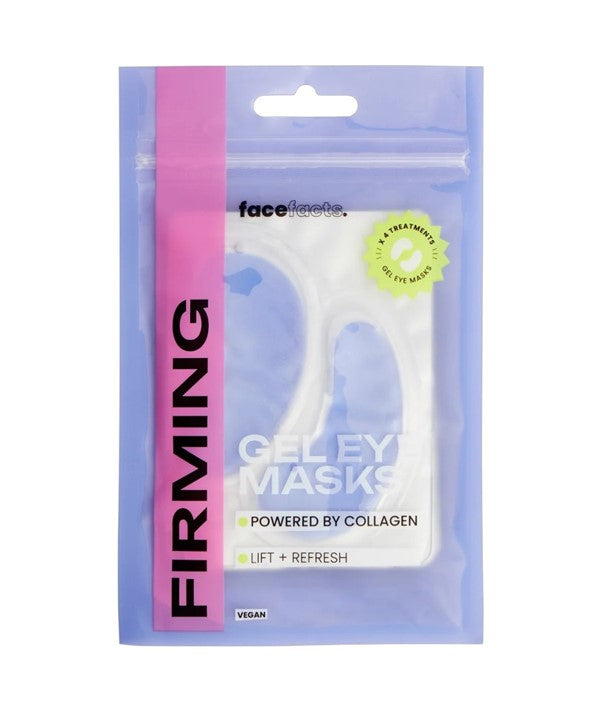Face Facts firming collagen gel eye masks shown on a model&