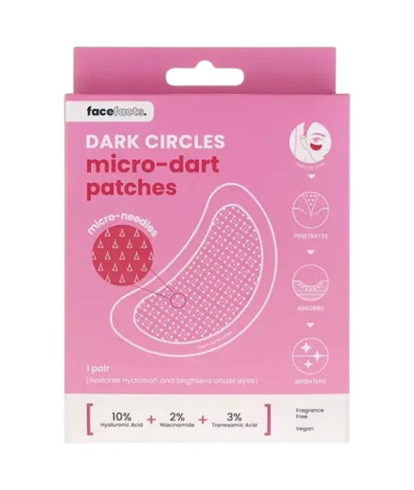 Face Facts Micro Dart Patches for Dark Circles eye care product showing small transparent patches on under-eye skin