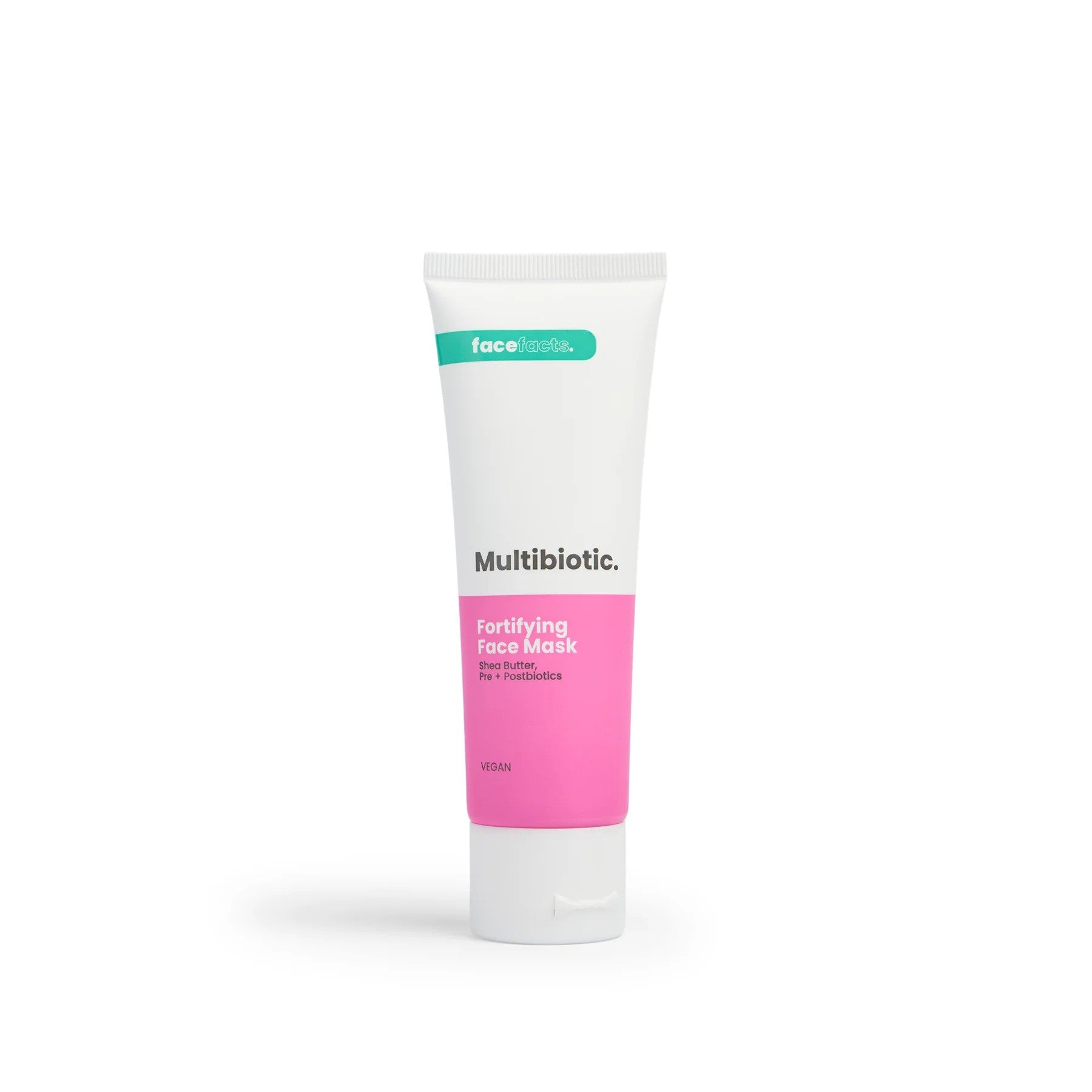 Face Facts Multibiotic Fortifying Face Mask applied on skin, showing a nourishing and revitalizing skincare treatment.