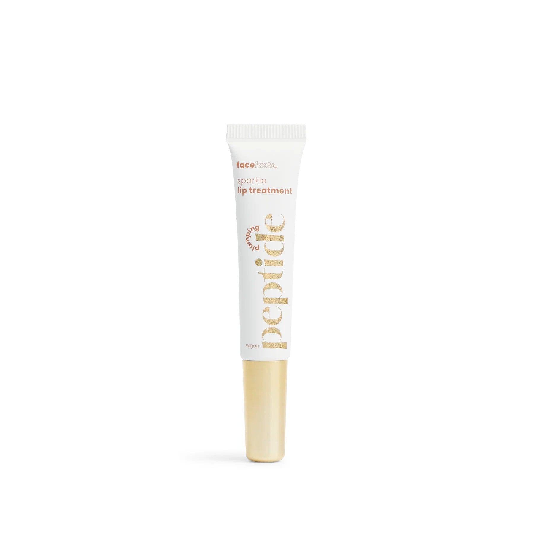 Face Facts peptide plumping lip treatment with sparkle, babassu oil, and shea butter, showing the nourishing lip care product.