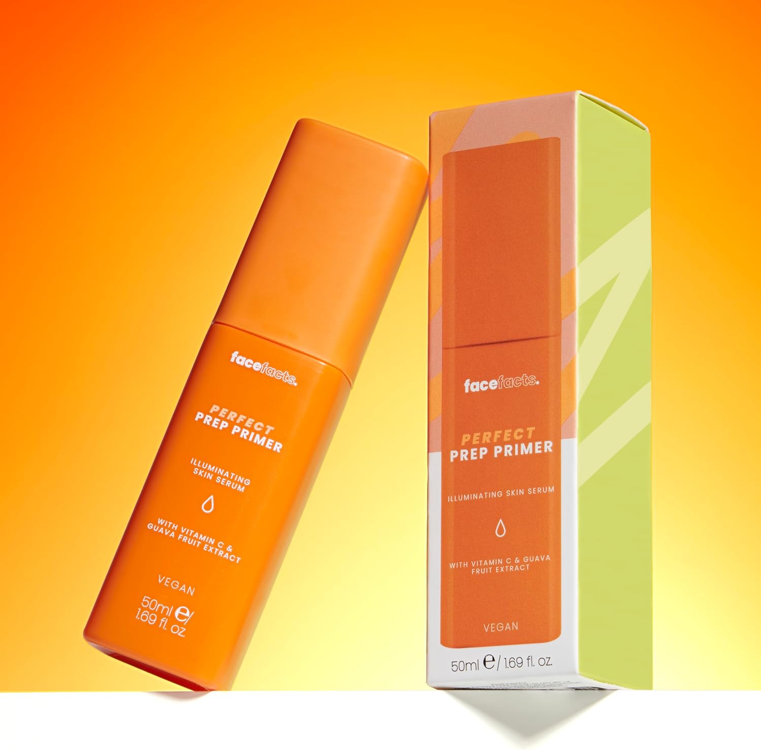 Face Facts Perfect Prep Primer Illuminating Skin Serum in 50ml bottle, showcasing smooth, glowing skin.