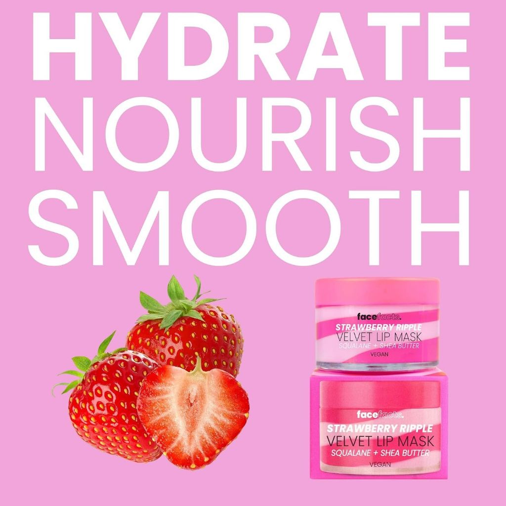 Face Facts Strawberry Ripple Velvet Lip Mask lip care product in a pink jar