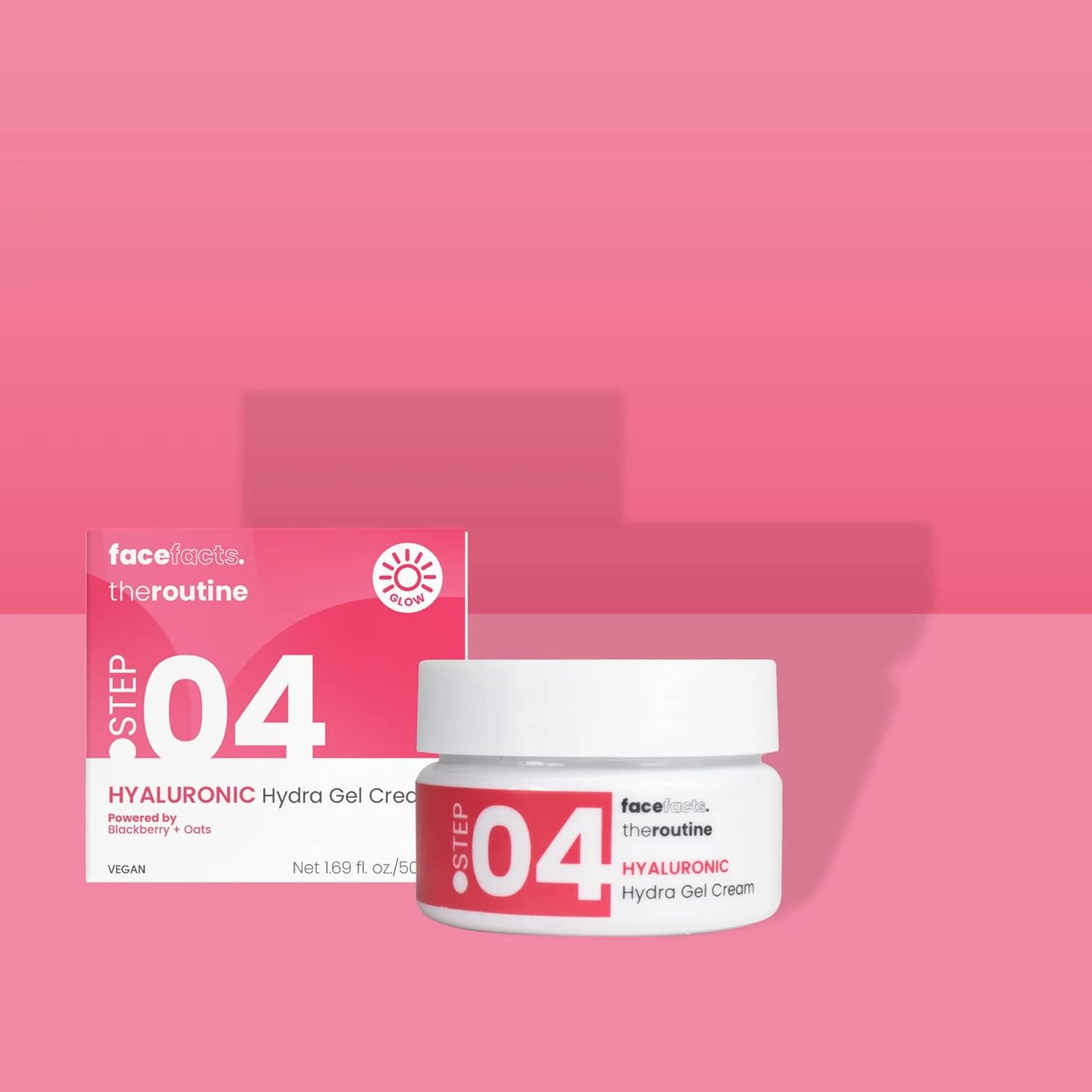 Face Facts The Routine Step 04 Hyaluronic Hydra Gel Cream moisturizer in a 50ml jar, showcasing the hydrating gel formula.
