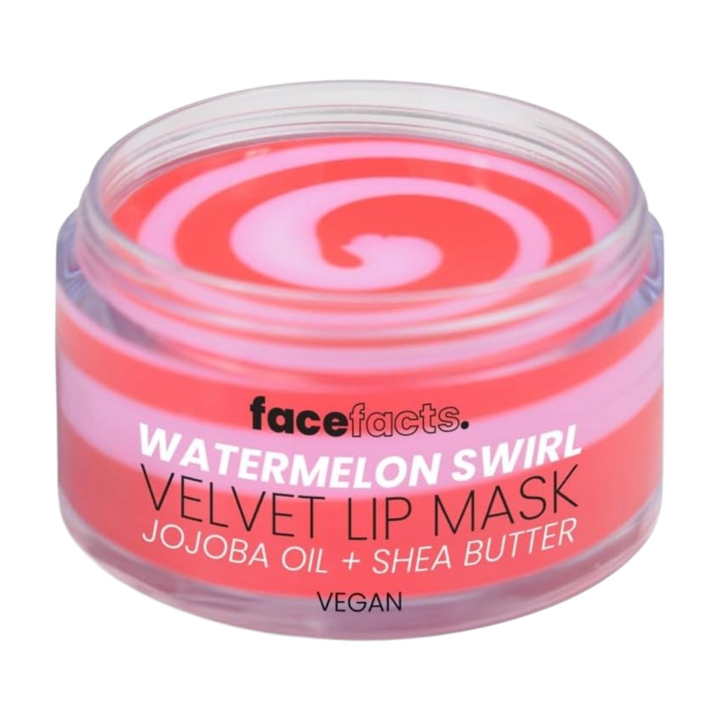 Face Facts Watermelon Swirl Velvet Lip Mask lip care product in a pink swirl tube 