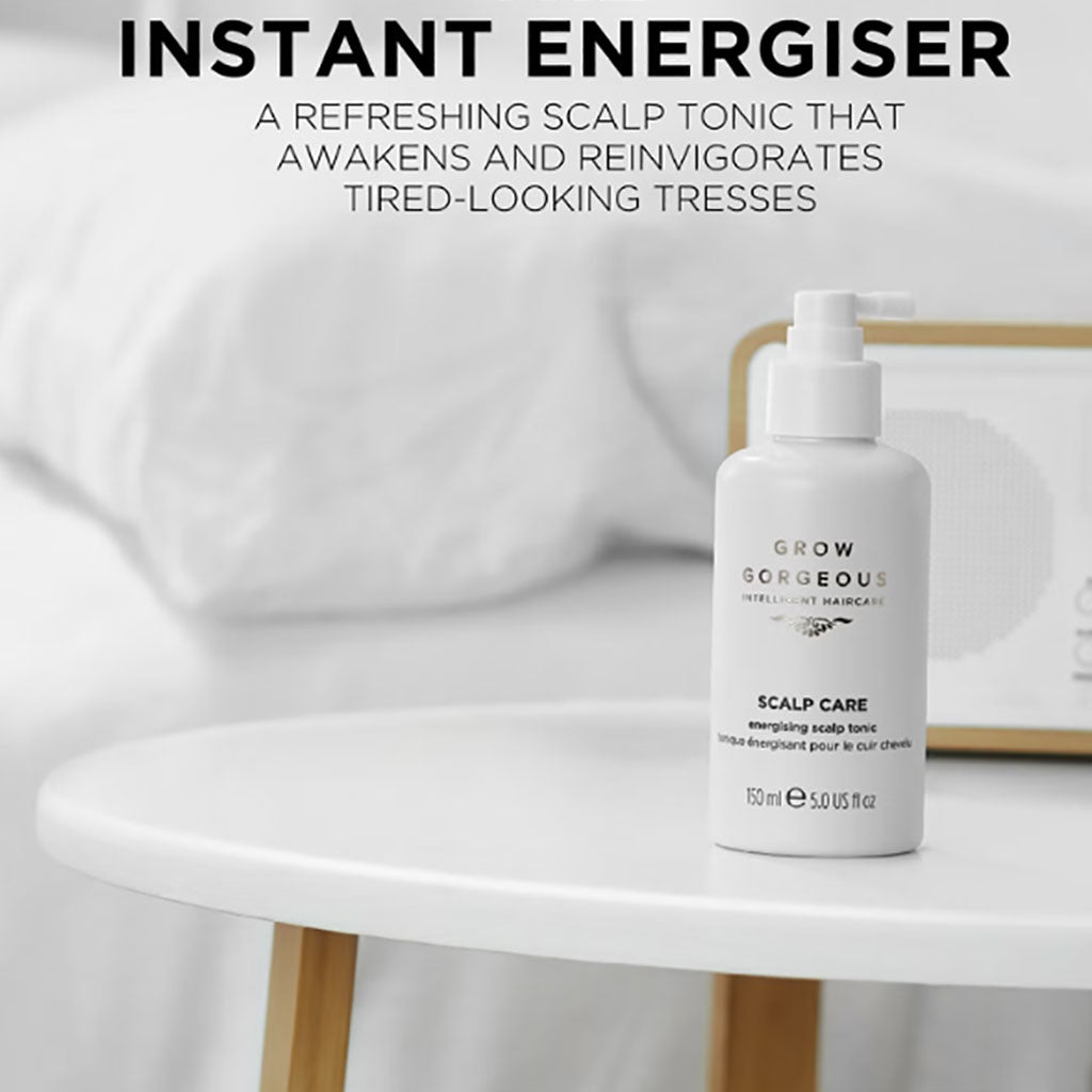 Grow Gorgeous Scalp Care Energising Scalp Tonic bottle with a sleek design, ideal for revitalizing the scalp.