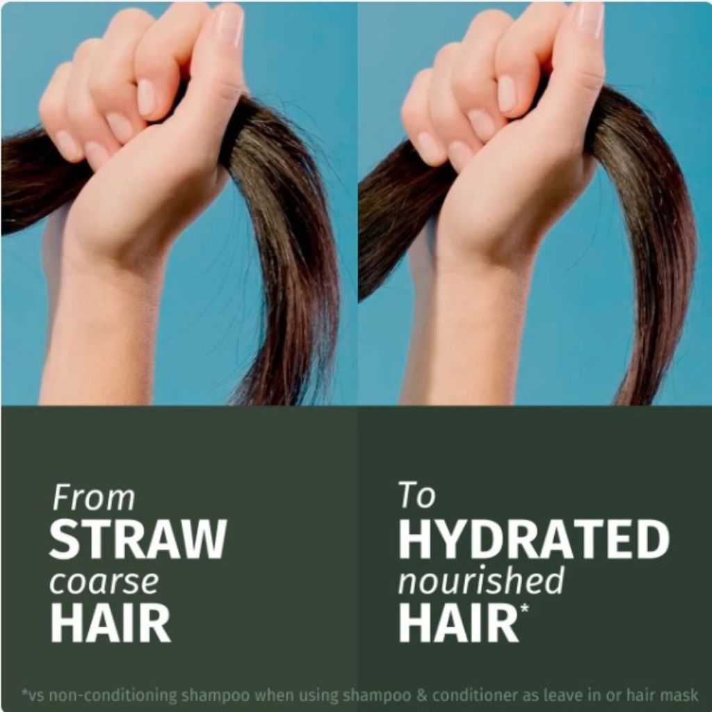Herbal Essences Hydrate Coconut Scent Conditioner bottle with a tropical-themed label, designed for moisturizing hair.