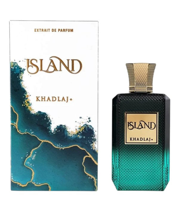Khadlaj Island Extrait De Parfum for him bottle and packaging