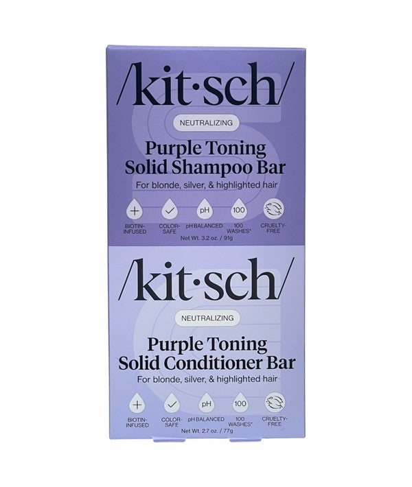 Kitsch neutralizing purple toning shampoo and conditioner bar set, featuring natural conditioner bars for blonde and gray hair care.