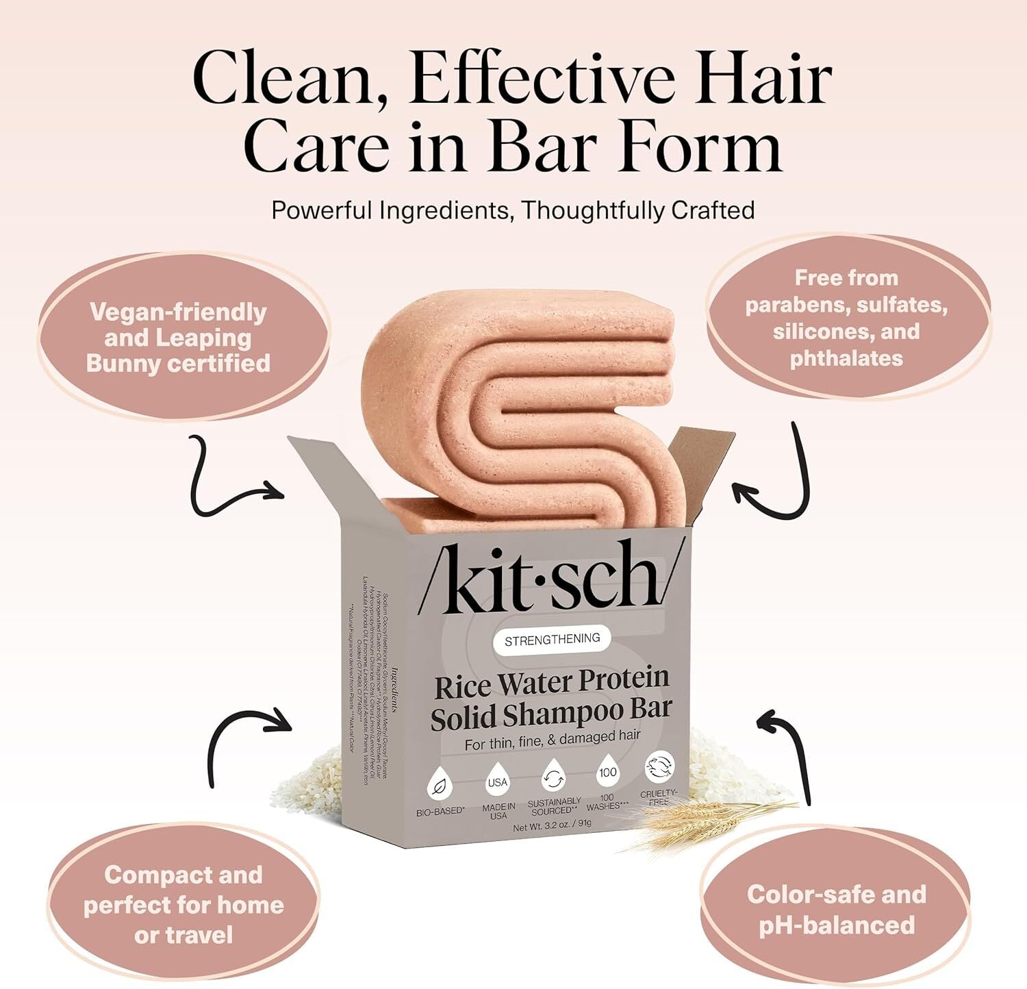 Kitsch Strengthening Rice Water Protein Solid Shampoo Bar