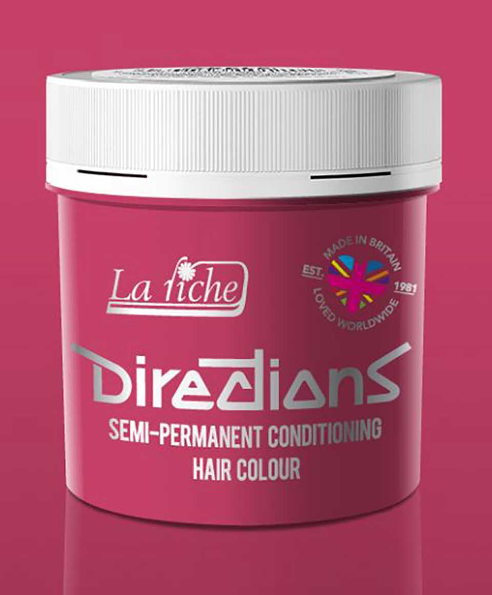 Directions Semi Permanent Flamingo Pink hair color by La Riche, showing vibrant pink dye in a tube, ideal for bold hair transformations.